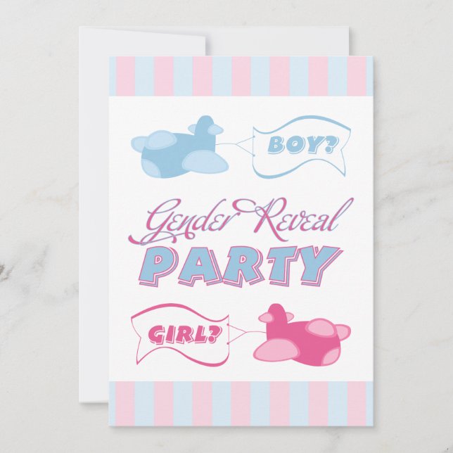 Aeroplanes and Banners Stripes Gender Reveal Party Invitation (Front)