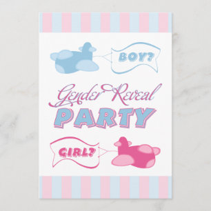 Aeroplanes and Banners Stripes Gender Reveal Party Invitation