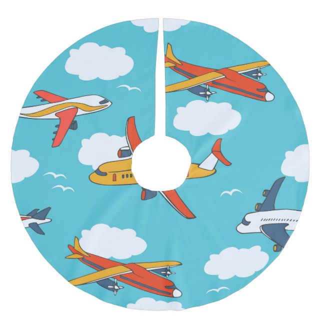 Aeroplanes and clouds, seamless children's backgro brushed polyester tree skirt (Front)