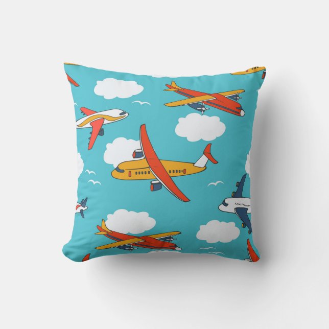 Aeroplanes and clouds, seamless children's backgro cushion (Front)