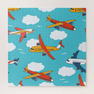 Aeroplanes and clouds, seamless children's backgro jigsaw puzzle