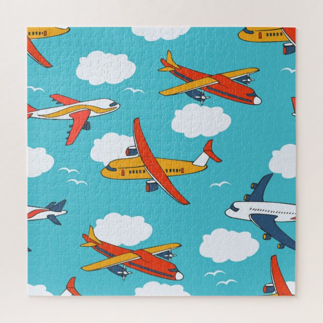 Aeroplanes and clouds, seamless children's backgro jigsaw puzzle (Vertical)
