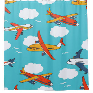 Aeroplanes and clouds, seamless children's backgro shower curtain