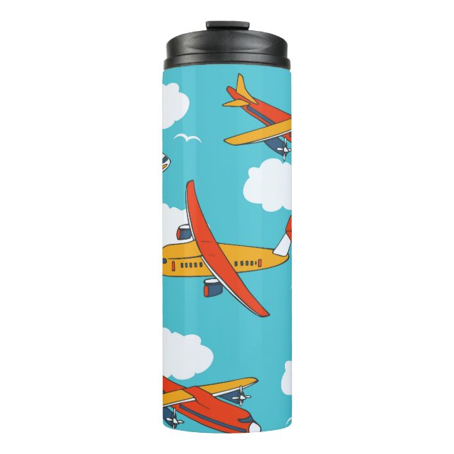 Aeroplanes and clouds, seamless children's backgro thermal tumbler (Front)