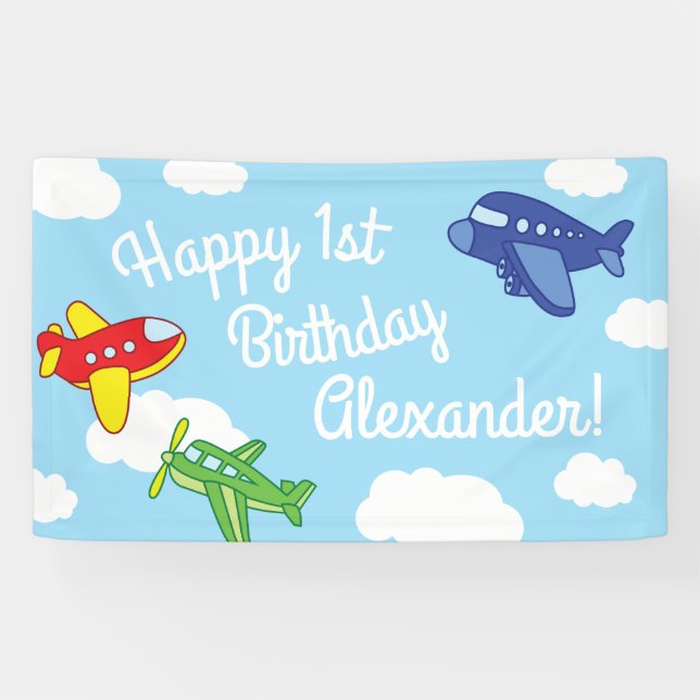 Aeroplanes and Jets Cute 1st Birthday Party Banner (Horizontal)