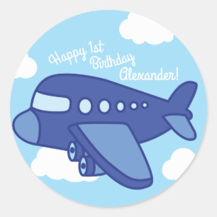 Aeroplanes and Jets Cute 1st Birthday Party Classic Round Sticker