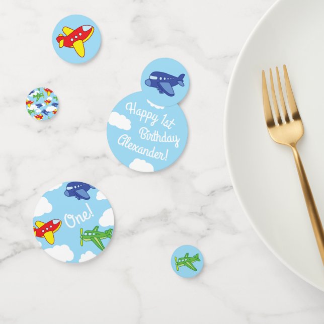 Aeroplanes and Jets Cute 1st Birthday Party Confetti (Group)