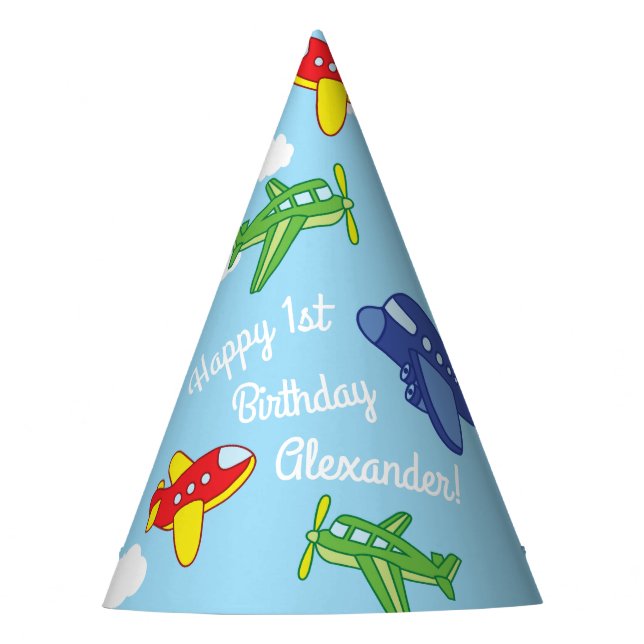 Aeroplanes and Jets Cute 1st Birthday Party Hat (Front)