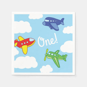 Aeroplanes and Jets Cute 1st Birthday Party Napkin