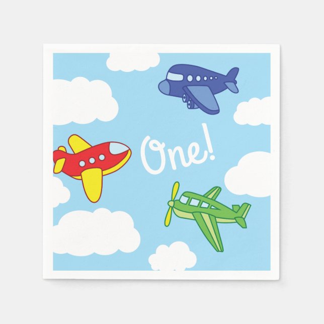 Aeroplanes and Jets Cute 1st Birthday Party Napkin (Front)