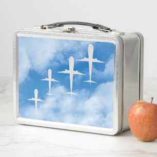 Aeroplanes Flying Amongst White Clouds, Blue Sky Metal Lunch Box