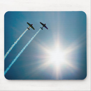 Aeroplanes Flying on Blue Sky with Sun. Mouse Pad