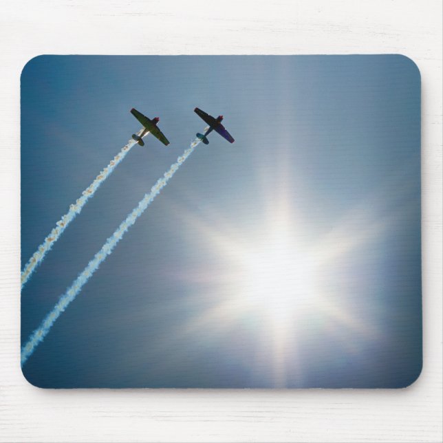 Aeroplanes Flying on Blue Sky with Sun. Mouse Pad (Front)