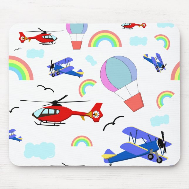 Aeroplanes, Helicopters, & Balloons Mouse Pad (Front)