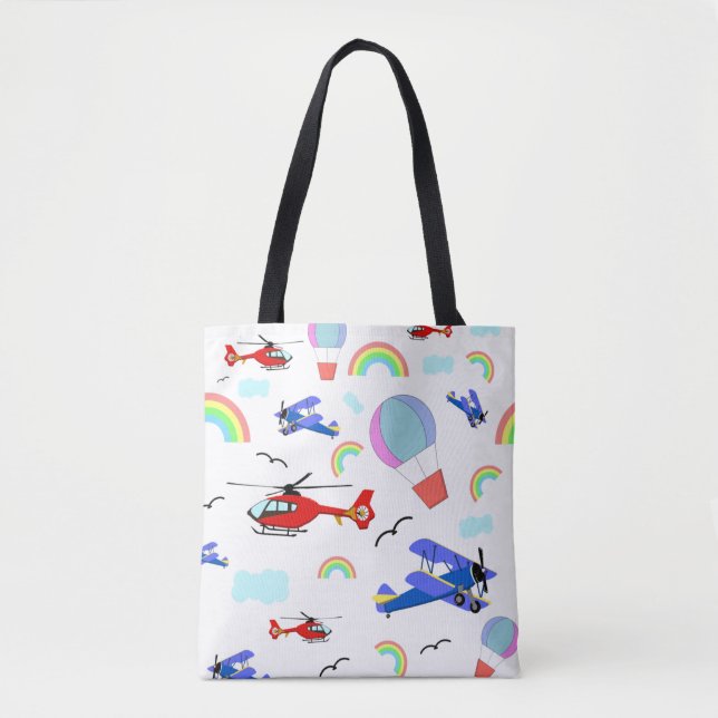 Aeroplanes, Helicopters, & Balloons Tote Bag (Front)