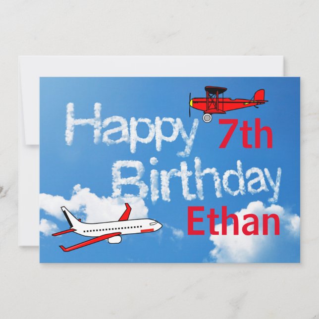 Aeroplanes in the Sky - Boys Birthday Invitation (Front)