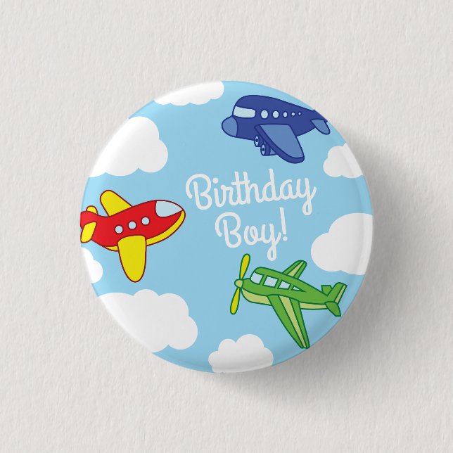 Aeroplanes Jets Birthday Boy Badge Pin Button (Front)