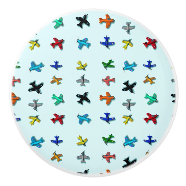 Aeroplanes Light Blue Ceramic Pull (Front)