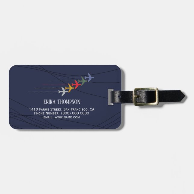 aeroplanes on blue luggage tag (Front Horizontal)