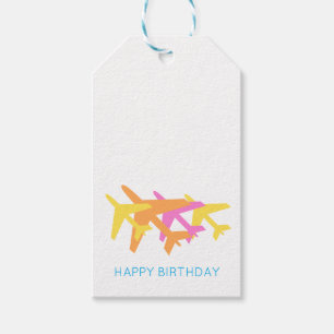 Aeroplanes Orange Yellow Pink Travel Happy Birthda Gift Tags