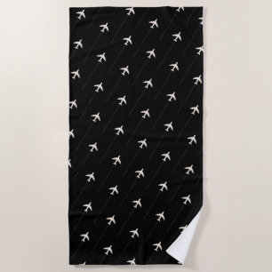 aeroplanes pattern black beach towel for the pilot
