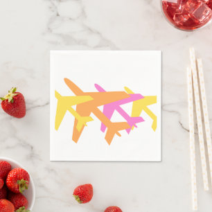 Aeroplanes Yellow Orange Pink Aviation Flight Fun Napkin