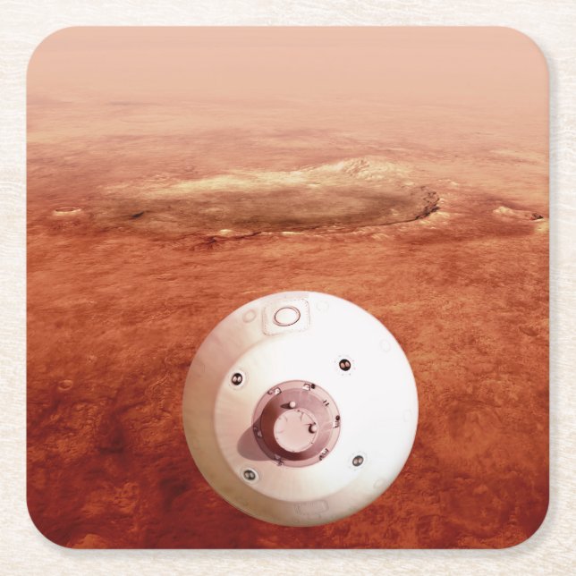 Aeroshell With Perseverance Rover Descent To Mars Square Paper Coaster (Front)