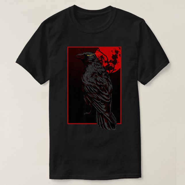 Aestethic black crow for a witch Design red moon r T-Shirt (Design Front)