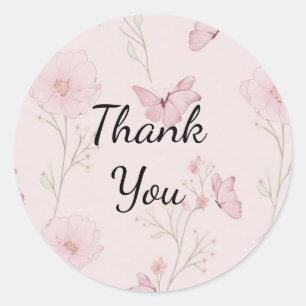 Aestheti Pink Floral Thank You Business Packaging  Classic Round Sticker