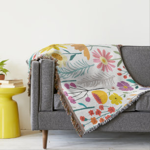 Aesthetic 60’s Retro Wildflowers, Throw Blanket