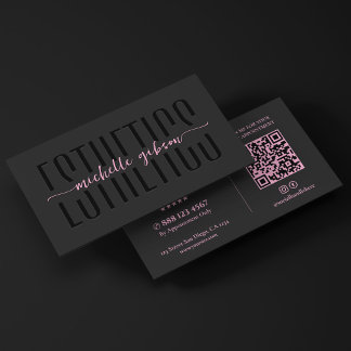 Aesthetic Aesthetician Black Pink Monogram QR Business Card