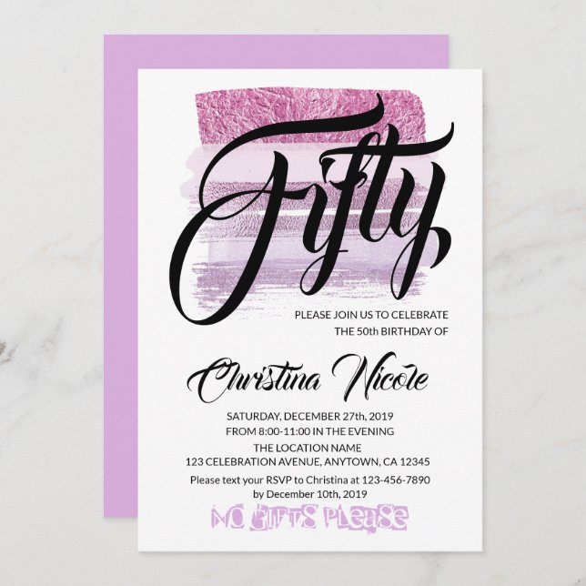 Aesthetic Amethyst Purple Glitter Modern Birthday Invitation (Front/Back)