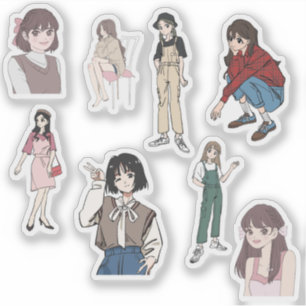 Aesthetic Anime Girl Outfit Vinyl Sticker Set