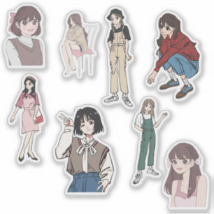 Aesthetic Anime Girl Outfit Vinyl Sticker Set