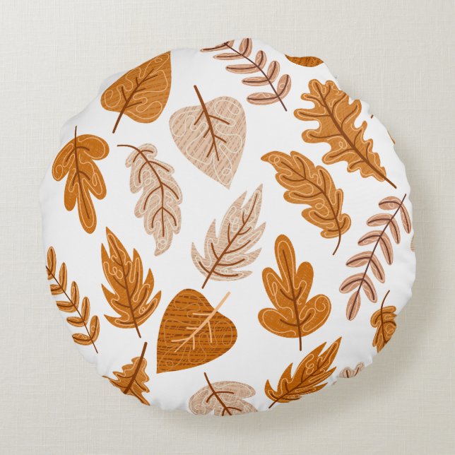 Aesthetic Autumn Leaves, Fall Theme Pattern Round Cushion (Back)