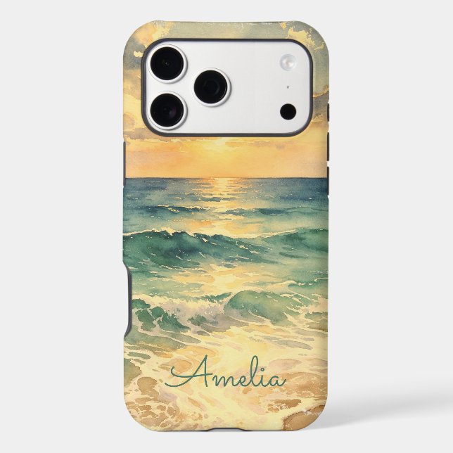 Aesthetic Beach Sunset Watercolor Custom Name (Back)