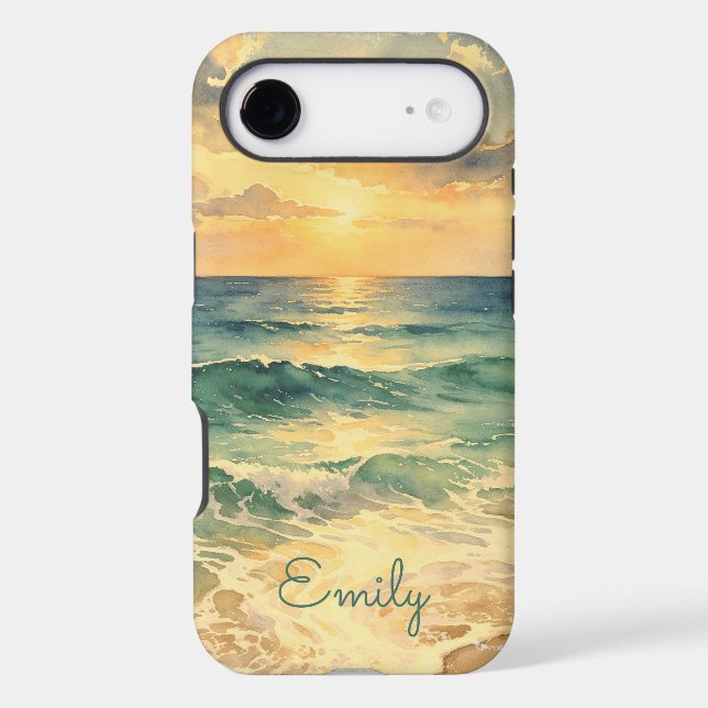 Aesthetic Beach Sunset Watercolor Custom Name (Back)