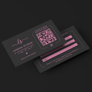 Aesthetic Beauty Initials Monogram Black Pink QR Appointment Card