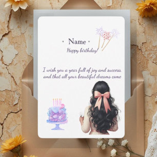 Aesthetic Birthday Card for Her Dark Hair Girl &