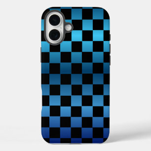 Aesthetic black and blue checkerboard retro iPhone 16 plus case
