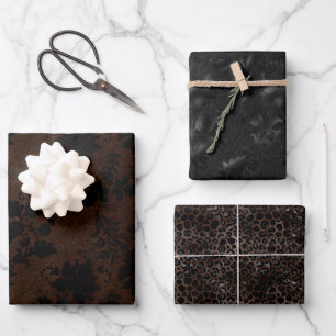 Aesthetic Black and Brown Leopard Pattern Wrapping Paper Sheet