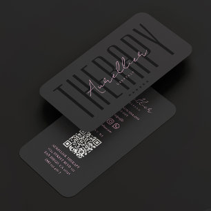 Aesthetic Black Pink Therapist Script Modern Business Card