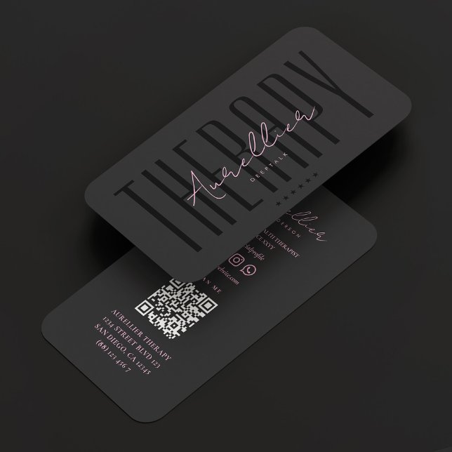 Aesthetic Black Pink Therapist Script Modern Business Card (Creator Uploaded)