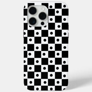 Aesthetic black white checkerboard with retro dots iPhone 15 pro max case