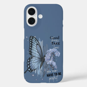 Aesthetic Blue Butterfly Motivational Quote - Good iPhone 16 Case