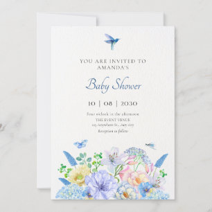 Aesthetic blue floral garden baby shower invitation