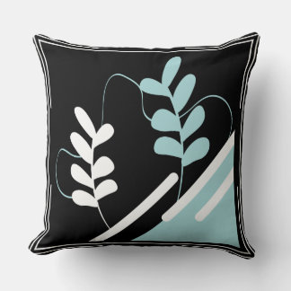 Aesthetic Blue White Leaf Graphic Cushion