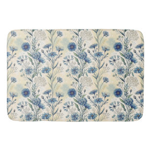 Aesthetic Blue Wildflowers Bath Mat