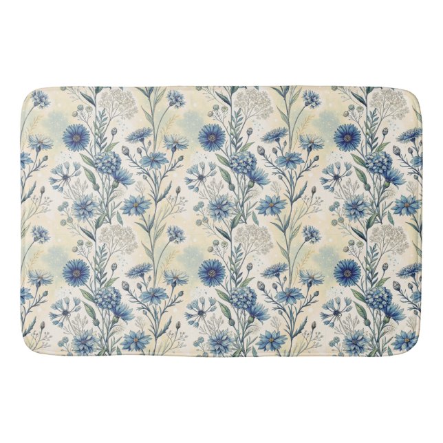 Aesthetic Blue Wildflowers Bath Mat (Front)