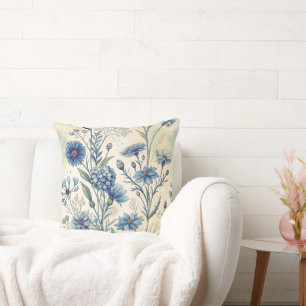 Aesthetic Blue Wildflowers Cushion